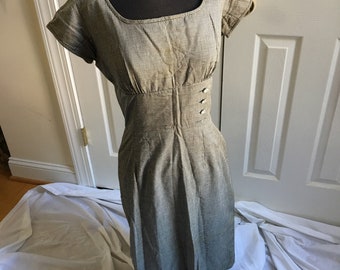 Vintage Junior Accent Dress, Black and White Checked 1950s Style Dress. Wide Built In Belt, Bound Sleeves and Round Neck. Needs a Zipper.