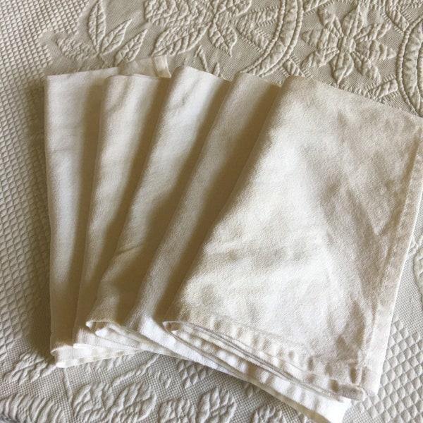 Vintage Set of 5 Heavy Cotton Napkins. Restaurant Weight Napkins. Well Made.