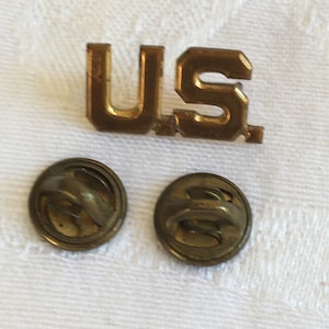 Vintage Brass U. S. Pin. AMCO Maker with Two Pin Backs on Each. Gold U. S. Military Pins.