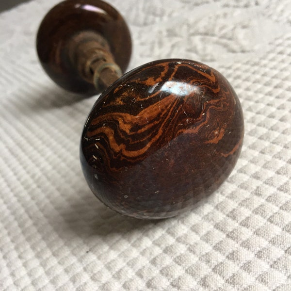 Victorian 2 Brown Porcelain Doorknobs. Lovely Swirling Designs W/in the Doorknob, Representing Woodgrain. Or Chooses Knobs Without Hardware.