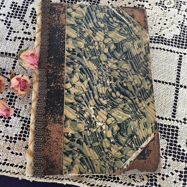 Vintage Book Cover on Handmade Watercolor Paper Book. Use as Scrapbook, Watercolor Book, Sketchbook, Journal, 16 Page Fabric Backed Book.