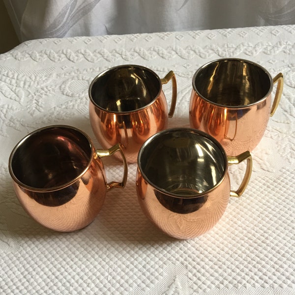 Vintage 4 O.D.I. Copper Mugs, Smooth Finish or 1 Moscow Mule Hammered Copper Mug with Gold Handle and Silver Inside. Charming Mug.