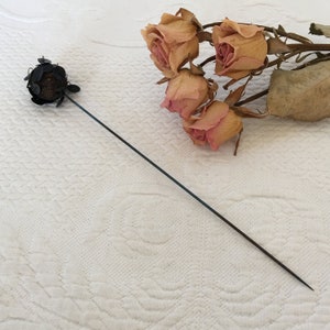 Antique Black Sequin Ball Hat Pin. Natural Wood Type Ball Covered in Black String With Black Sequins Stitched On. Very Old Hat Pin.