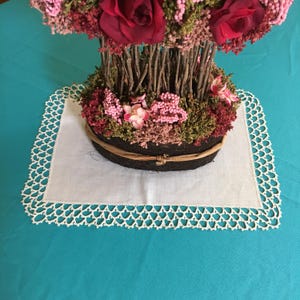 Vintage Rectangular Linen Table Mat with Crocheted Edging. Use Under a Centerpiece or on a Dresser.