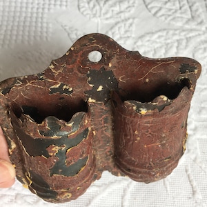 Antique Wall Match Holder. Many Coats of Old Chipped Paint on This Double Match Wall Holder. Great for Kitchen Decor or by a Fireplace.