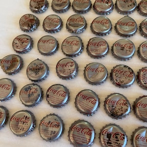 Vintage 100 Silver Coca Cola Bottle Top Caps. Choose Set. Repurpose in Crafting Projects. Silver Top and Edges With Coca Cola and Print.