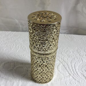 Vintage Gold Tone Openwork Decorative Holder Probably for Fireplace Matches. Repurpose for Pot Pourri. Pretty for Bathroom or Dresser.