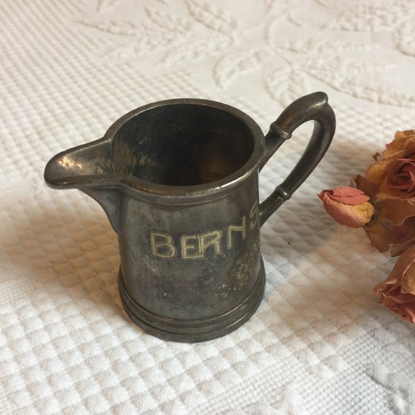 Vintage Berns Silver Plate Creamer Pitcher. Gabino Guldsm.AKT.BOL on bottom. Small Metal Heavy Pitcher.