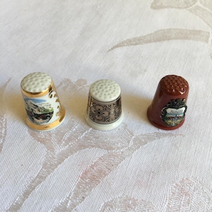 Vintage Collector Thimbles. Choose Oberammergau Mountain Scene w/ Gold, or France Art Deco Swirling Designs or Schloss Linderhof, Rust Red.