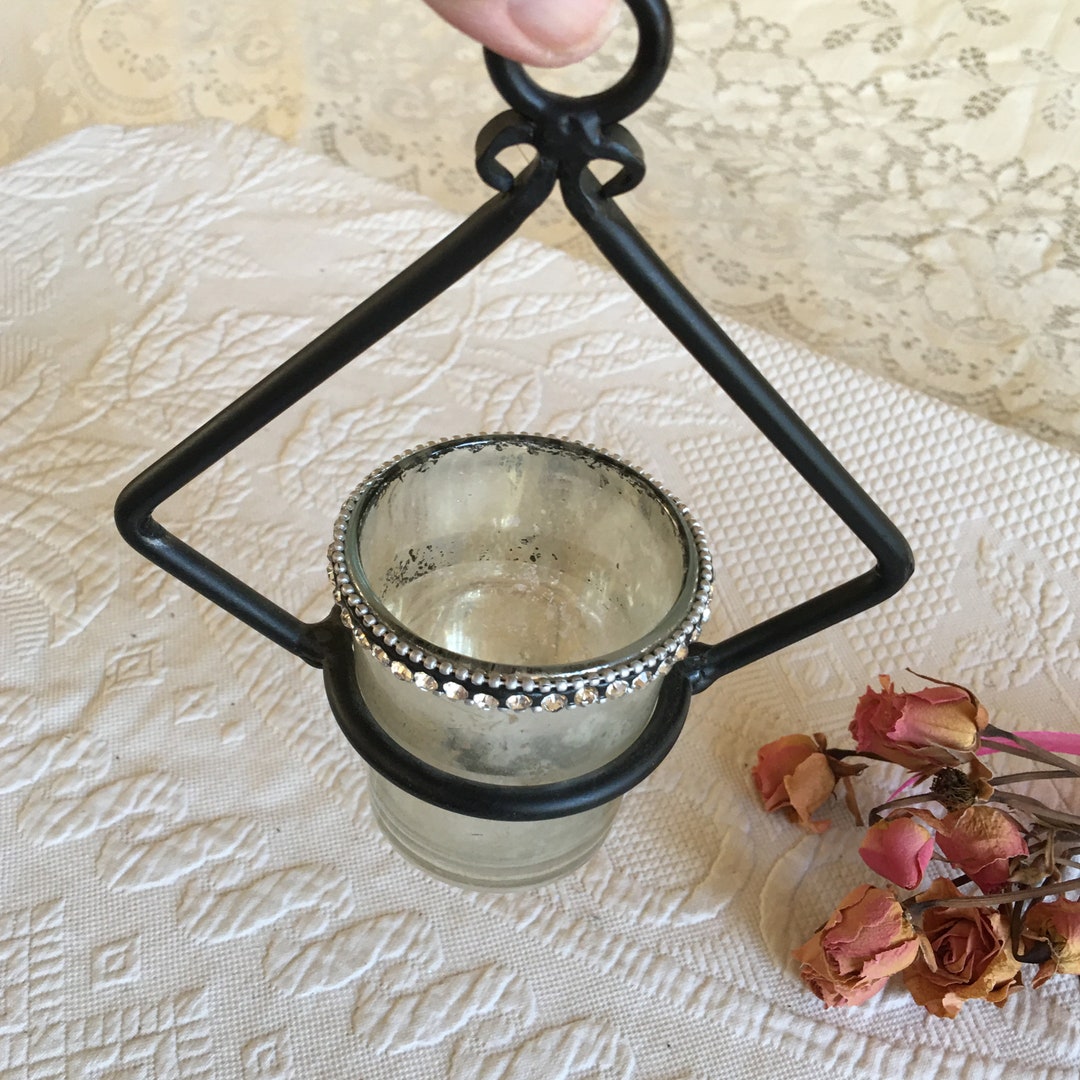 Wrought Iron Candle Holder. Black Wrought Iron Hanging Square Design ...