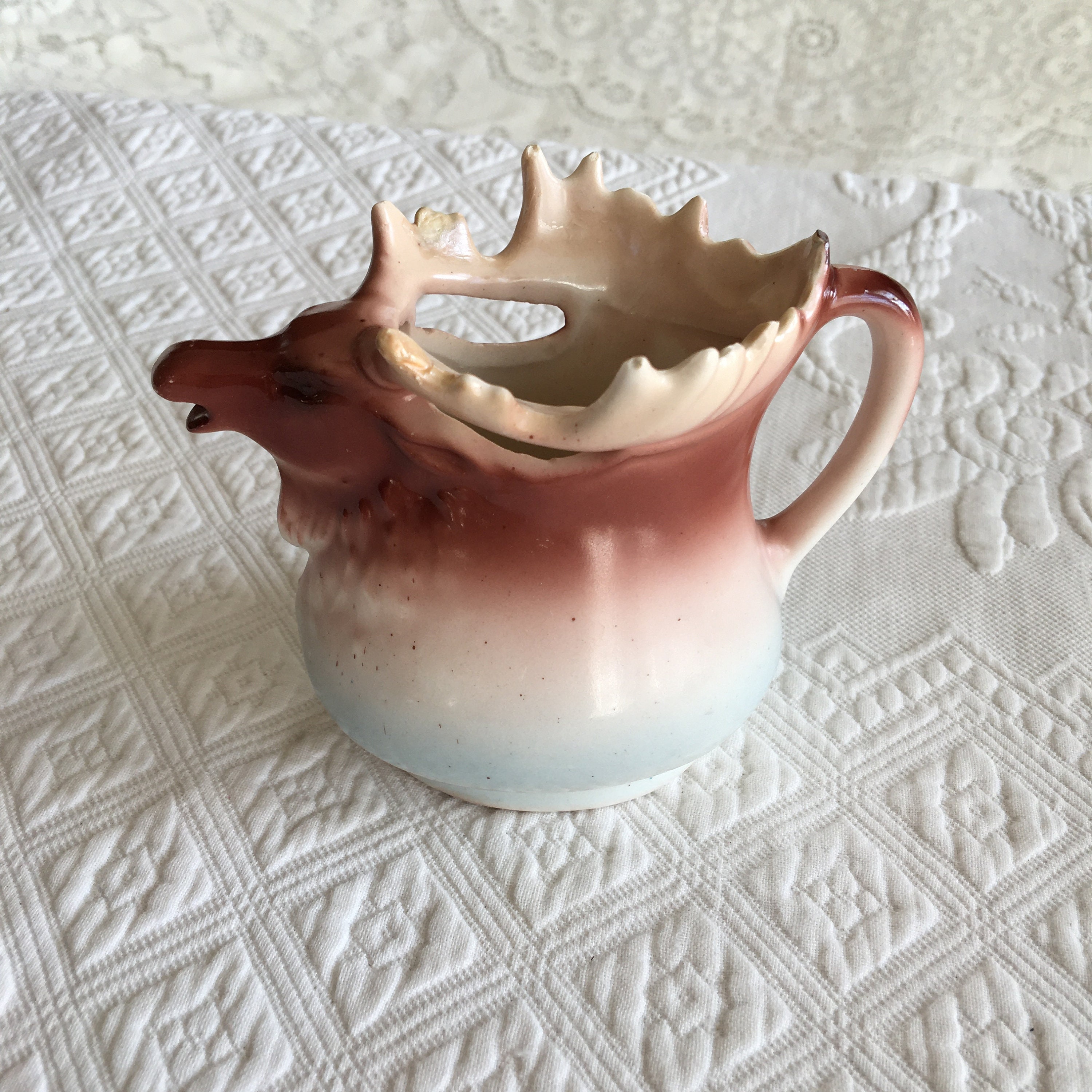 Vintage Elk or Moose Cream Pitcher From Czechoslovakia. Antlers
