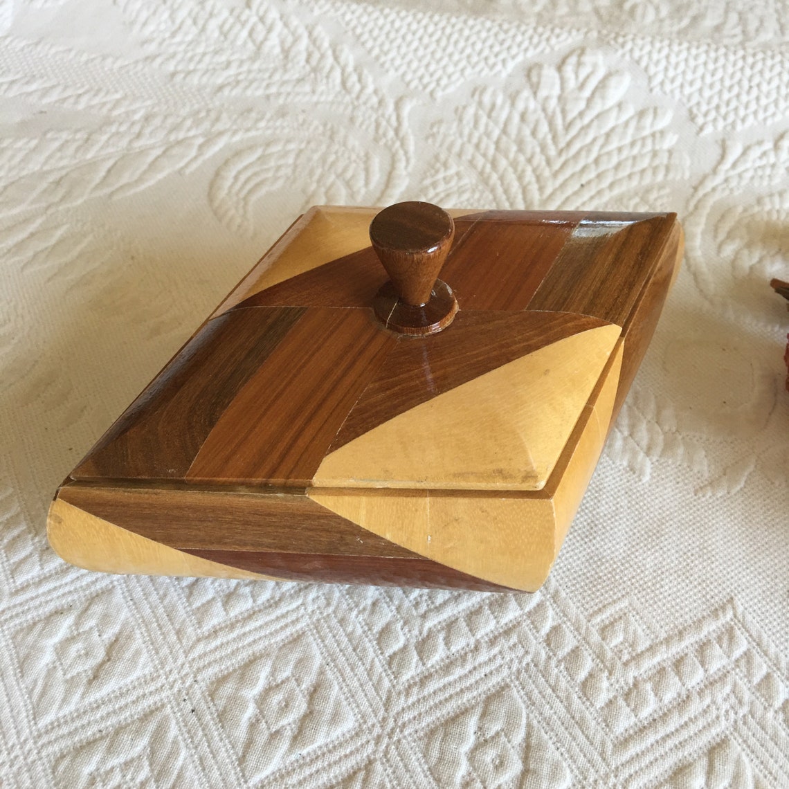 Vintage Inlaid Wood Dresser Box. Diamond Shaped Wooden Box Etsy