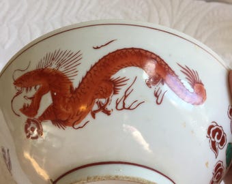 中国民国時代の龍鳳凰手描きの茶碗 ヴィンテージ中国磁器手描き龍と鳳凰ライスボウル 10 個 新品同様