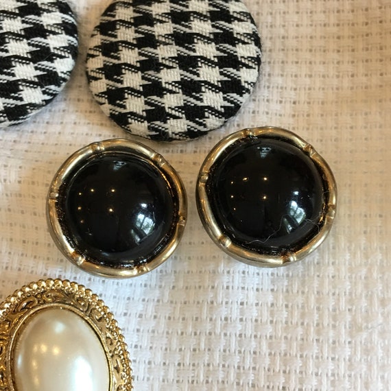 Vintage 3 Pair Stud Pierced Earrings. Black and W… - image 3