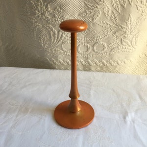 Vintage Wooden Art Deco Style Hat Stand. Iridescent Orange Color with Blue Flocked Bottom. Turn of the Century Hat Stand.