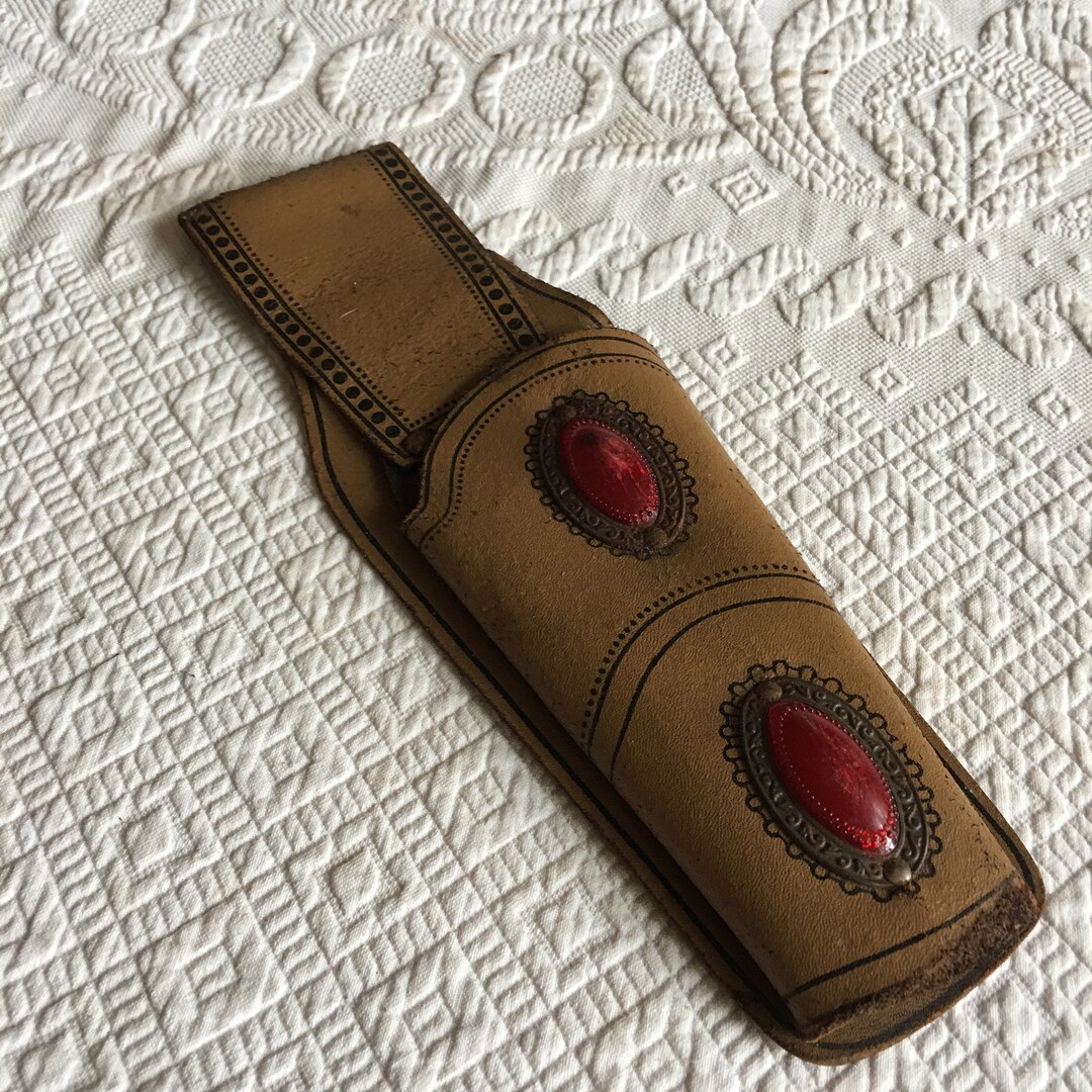 Vintage Leather Toy Holster With Jewel Ornaments on Front. Golden