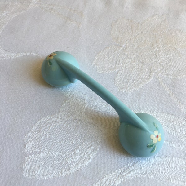 Vintage Telephone or Barbell Baby Rattle. Choose Between Blue Telephone Handset or Green and Yellow Barbell Style Gentle Rattle.