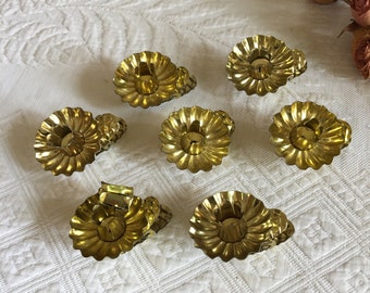 Vintage Christmas Tree Candle Holder Clips. Baker's Dozen Gold Tin Fluted Drip Pan Holder for 1/2" Candle. Pinecone Look Holder.