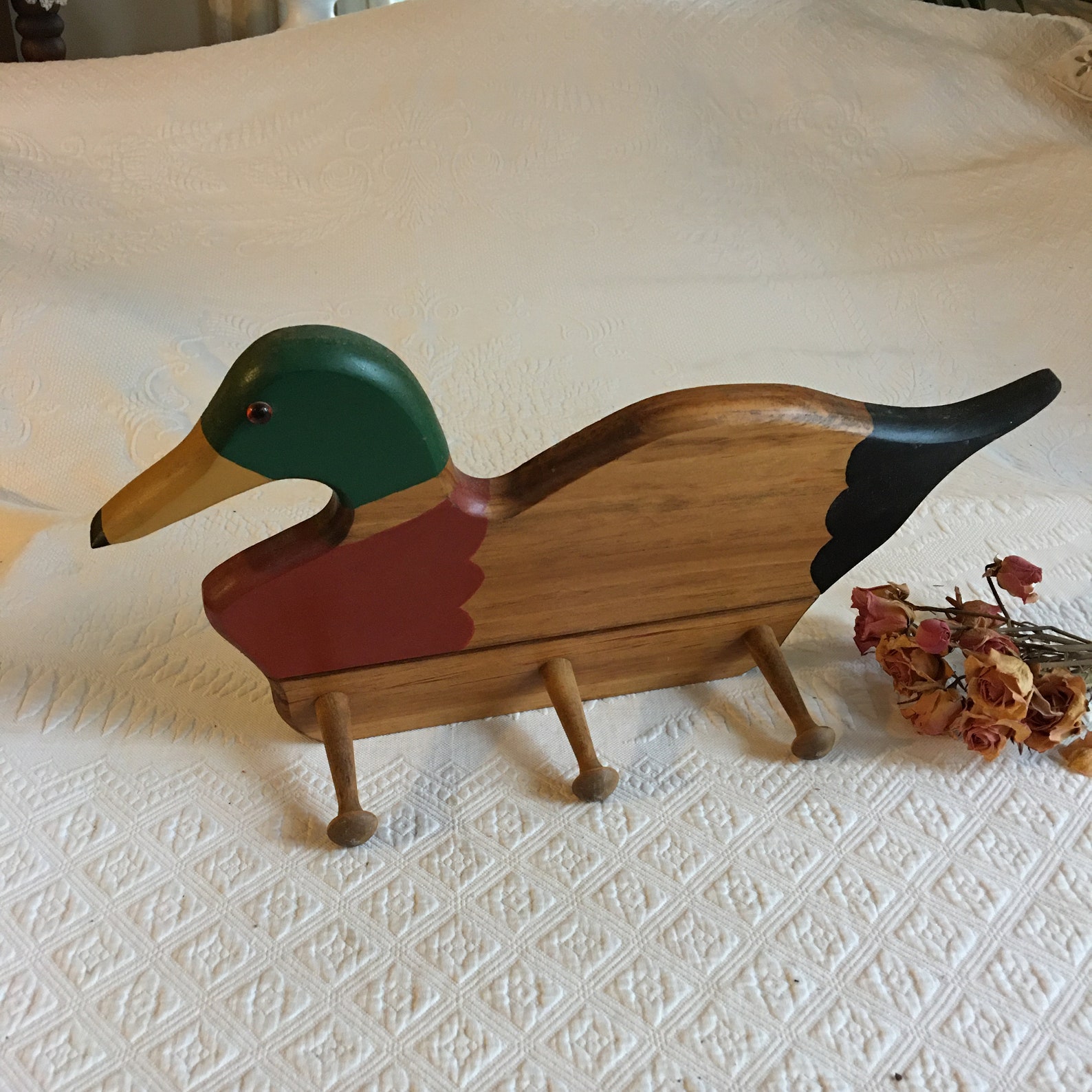 Vintage Wooden Duck Board With Wall Hooks. Two Sawtooth Hooks Etsy