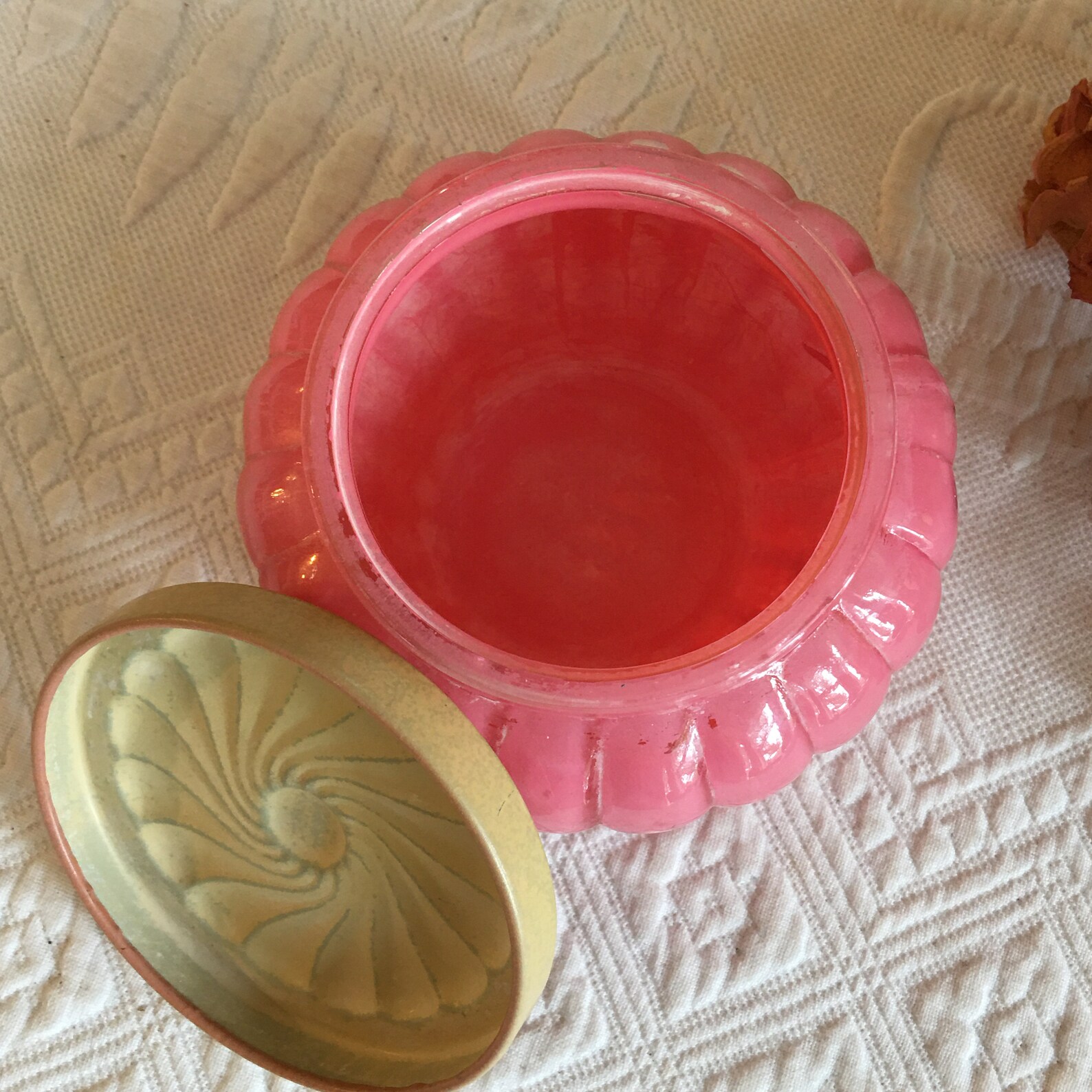 Vintage Pink Glass Dresser Dish With Floral Design Lid Design Etsy