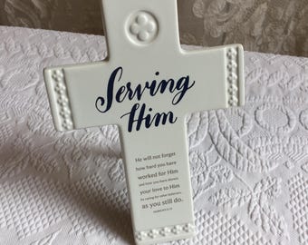 Vintage Ceramic Decorative Cross from Day Spring. New Never Used. Tabletop Stand or Wall Hanger.