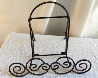 Vintage Brown Wrought Iron Curly Cue Designed Book or Picture Stand. Hold Recipe Book Open While You Cook. Use to Hold a Tabletop Painting.