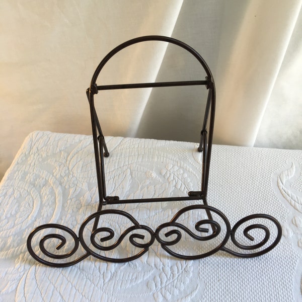 Vintage Brown Wrought Iron Curly Cue Designed Book or Picture Stand. Hold Recipe Book Open While You Cook. Use to Hold a Tabletop Painting.