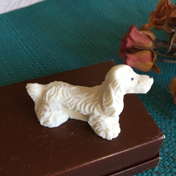 Vintage Bisque White Long Haired Miniature Dog. Add to Your Miniature Display of Collectibles. Miniature Animal Figurine. Doll House Dog.