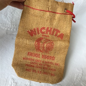 Vintage Wichita Fruol Negro Seed Burlap Bag. Great for Use or Display. Great Kitchen or Game Room Display. Sewn Up Bag.