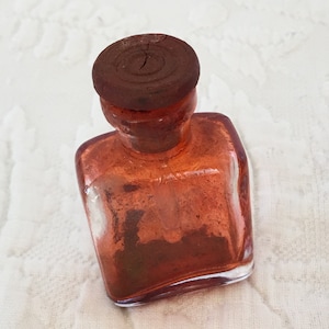 Vintage Mercurochrome Medicine Bottle With Rubber Stopper and Glass Wand. Stained Red Bottle With Red Rubber Stopper. No Label.