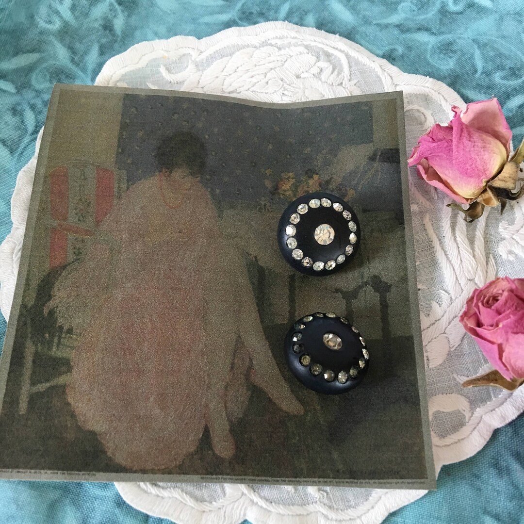 Antique 2 Rhinestone Buttons. Black Coat Buttons With Rhinestones. - Etsy