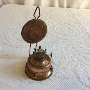 Vintage Copper Oil Lamp with Wall Hanger and Back Reflector. Made in Hong Kong.