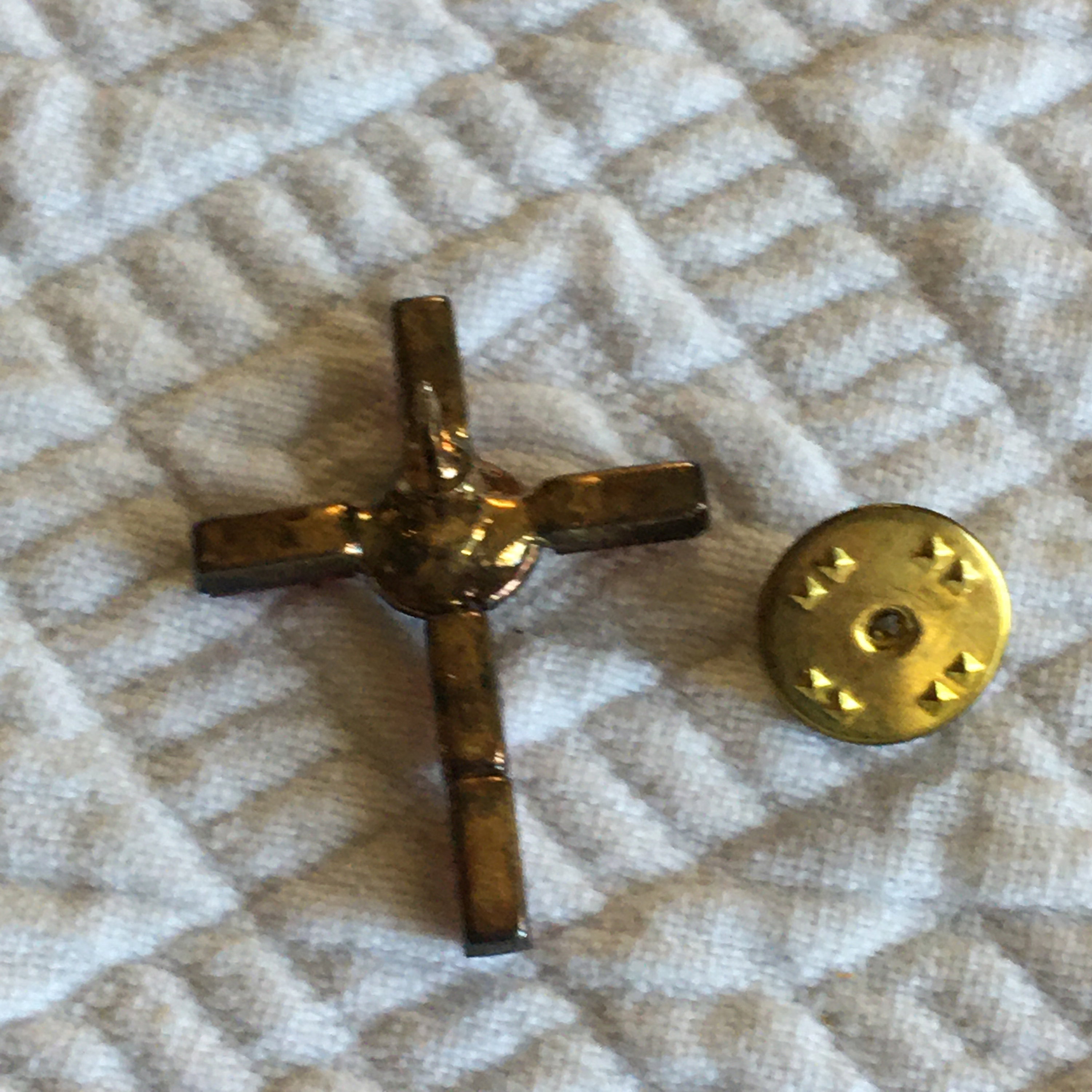 Spilla Croce Acciaio Dorato Con Perle E Cristalli - 5x4,5 Cm - Foto 3