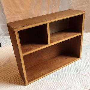 Vintage Small Wood Shelves for Miniature Display. Sit on Table or Put on a Hanger and Display on the Wall. Three Shelf Spaces.