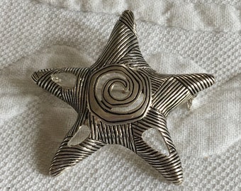 Broche Vintage étoile De Mer En Strass Doré - Années 80-90, Alliage, Occasion, Bijou Rétro