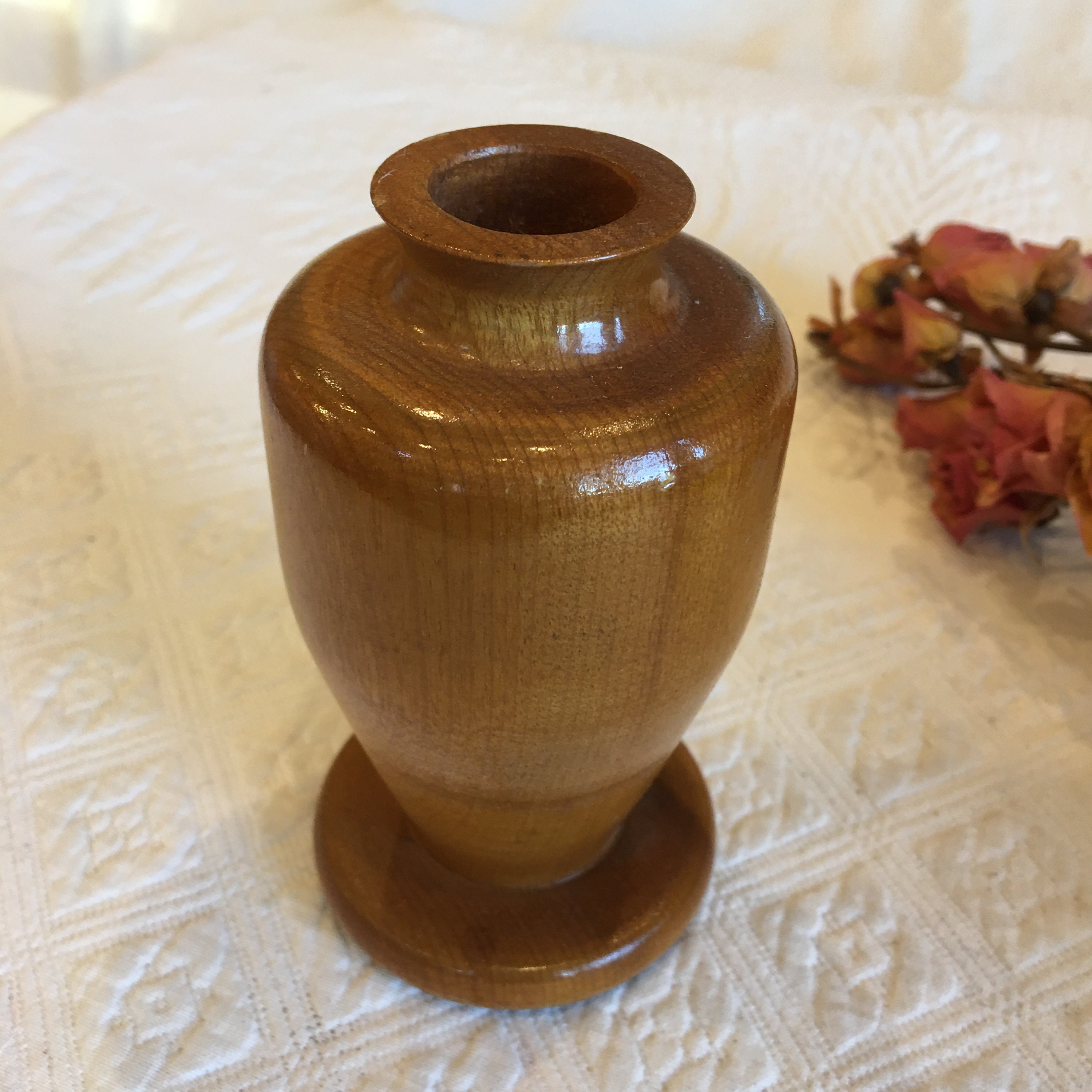 Vintage Turned Vase or Candle Holder. Hand Made Wood Vase. Etsy