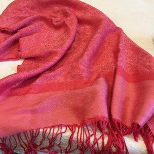 Vintage Pink Shawl Scarf With Fringe. Acrylic and Viscose Shawl Scarf. Rectangular Large Scarf.
