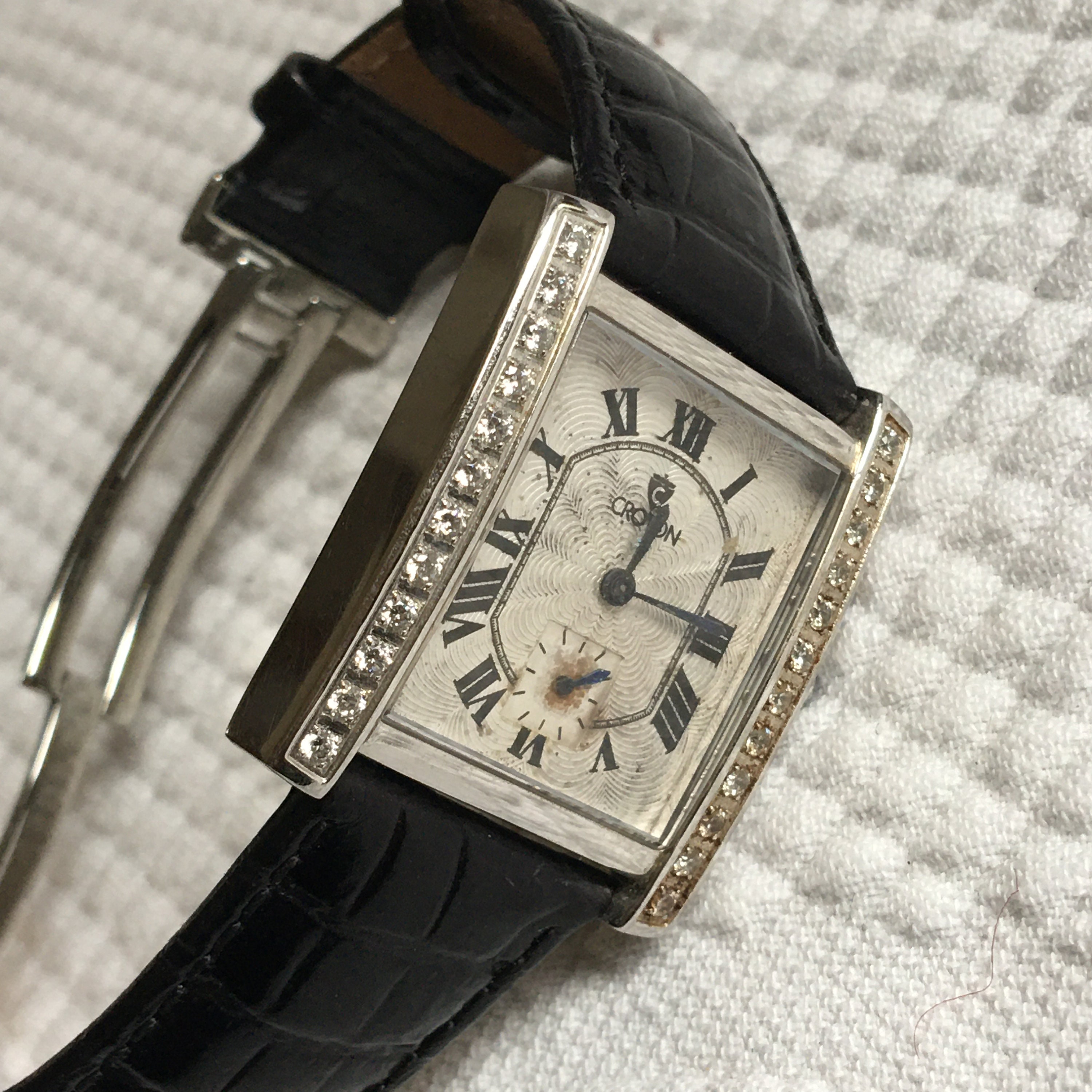 Croton diamond bezel Blue genuine leather bracelet. FINALE Diamond Case with Mother of Pearl Dial Ladies Swiss  main image 2