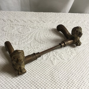 Antique Brass Lion Door Handles. Lion Head and Paws on Double Handles for Large Thick Door. Heavy and Well Made.