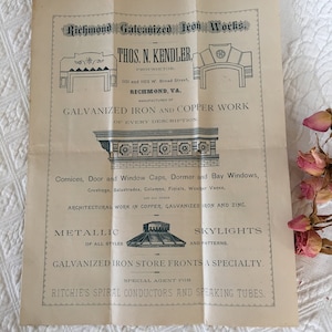 Vintage Advertising Paper From Richmond Galvanized Iron Works. Metallic Skylights, Galvanized Iron Store Fronts and Speaking Tubes.