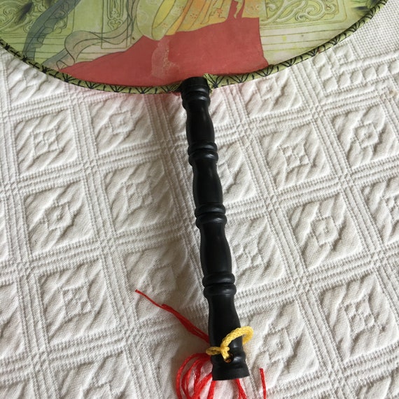 Vintage Japanese Fan. Stretched Silk and Wood Han… - image 8
