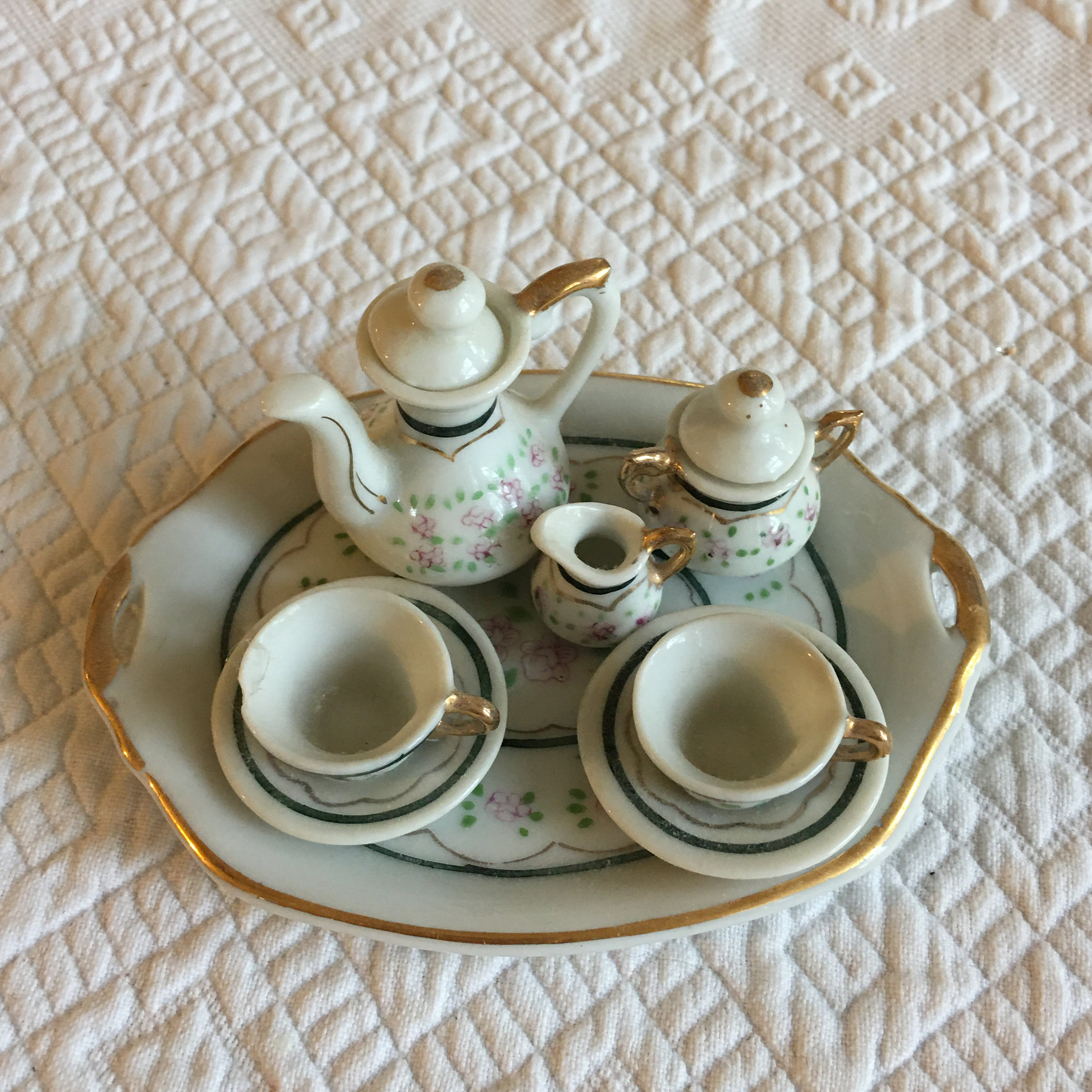 Vintage Miniature China Tea Set Souvenir Tea Pots Tea Cups Mini