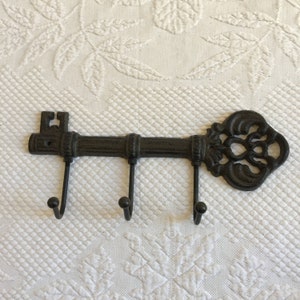 Vintage Key Wall Hook. Cast Iron Three Hook Wall Hangers for Keys or Leashes. Two Holes for Installation Screws.