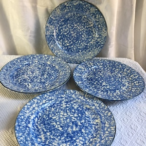 Vintage Stangl Town Country blauw en wit splatterware aardewerk 10 3/4" en 8 3/8" diner- of lunchbord. Gemerkt. Aanbieding voor één bord.