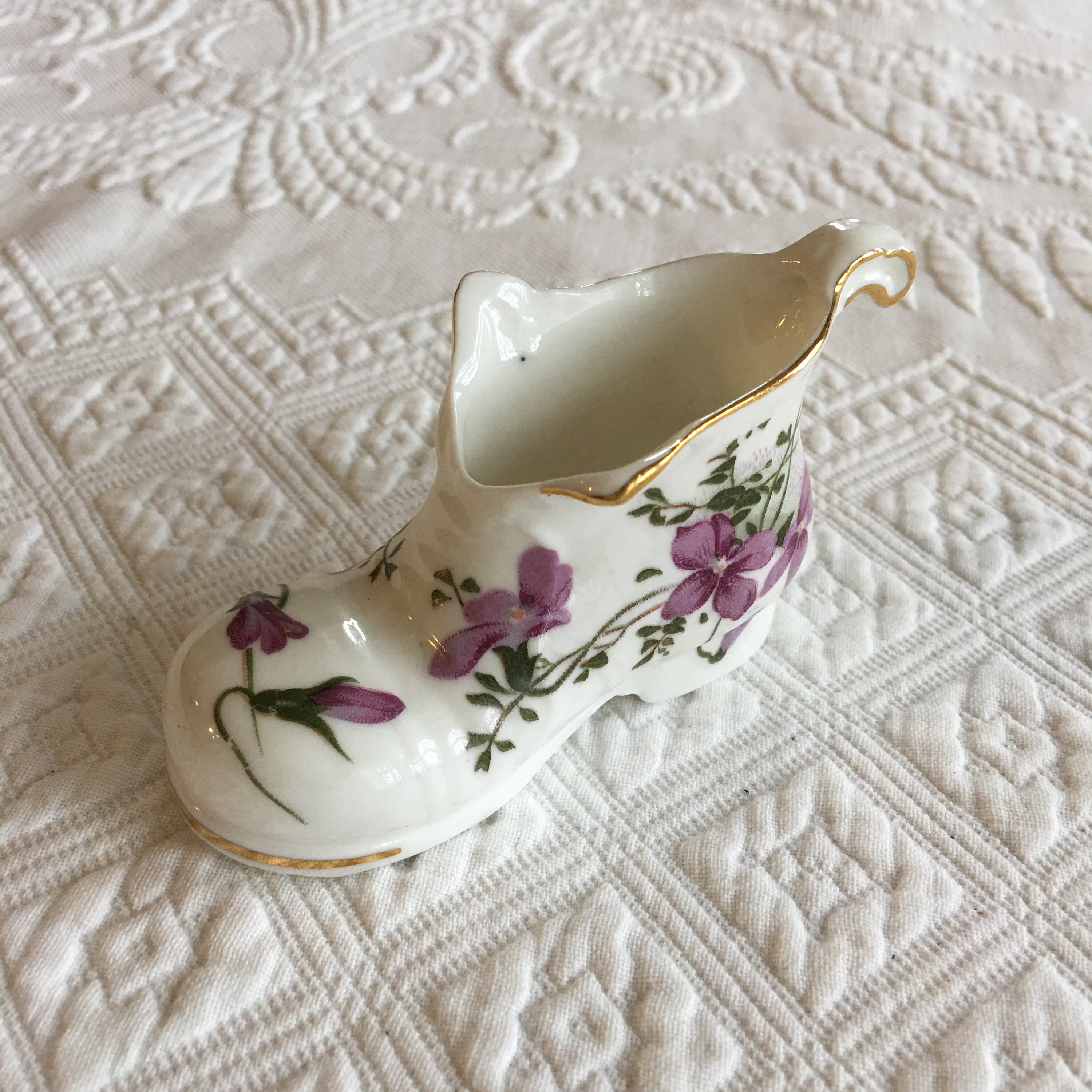 Vintage Trinket Boot. White Porcelain With Hand Painted Etsy