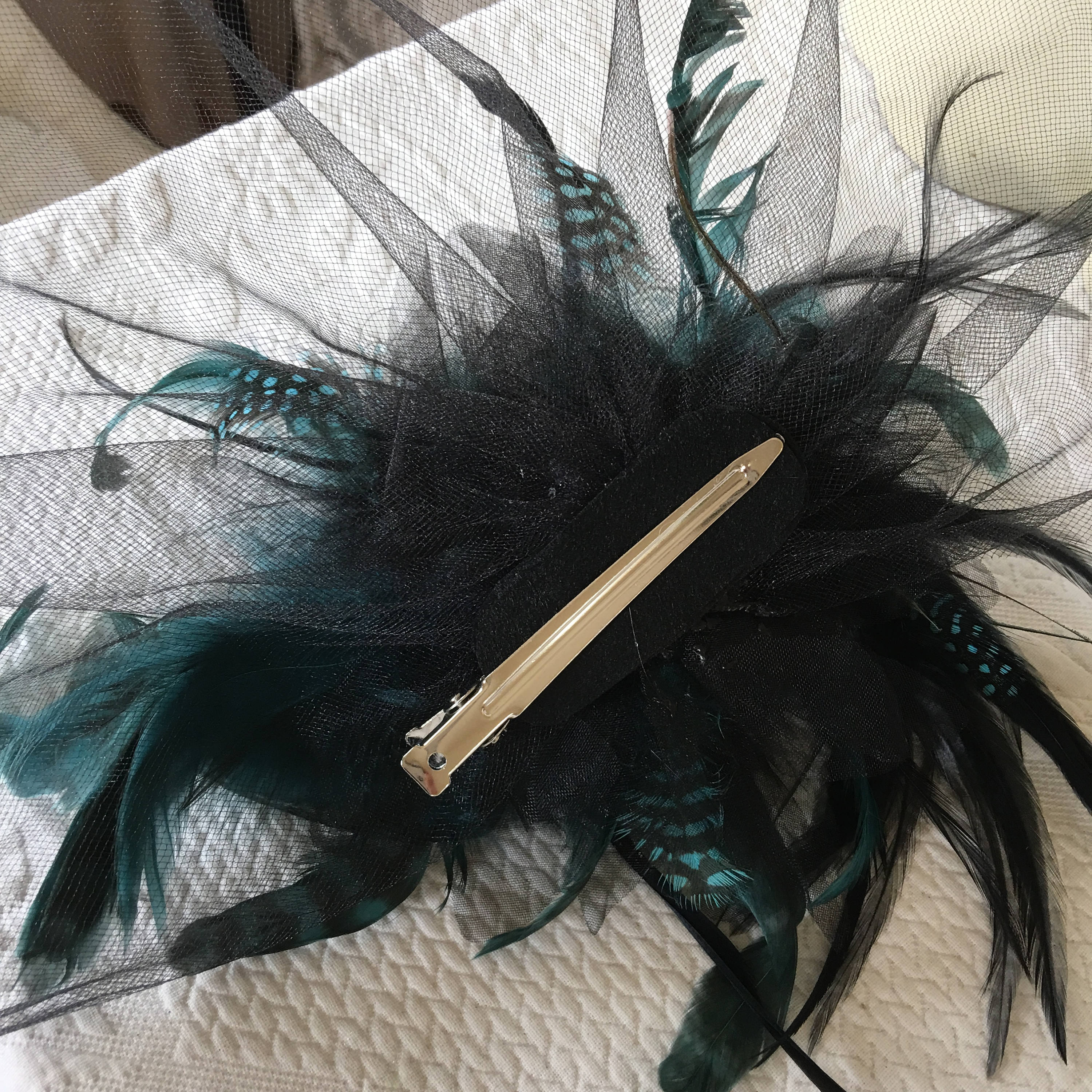 Fascinator With Black Rose, Black Velvet Flower, Curling  display picture 2