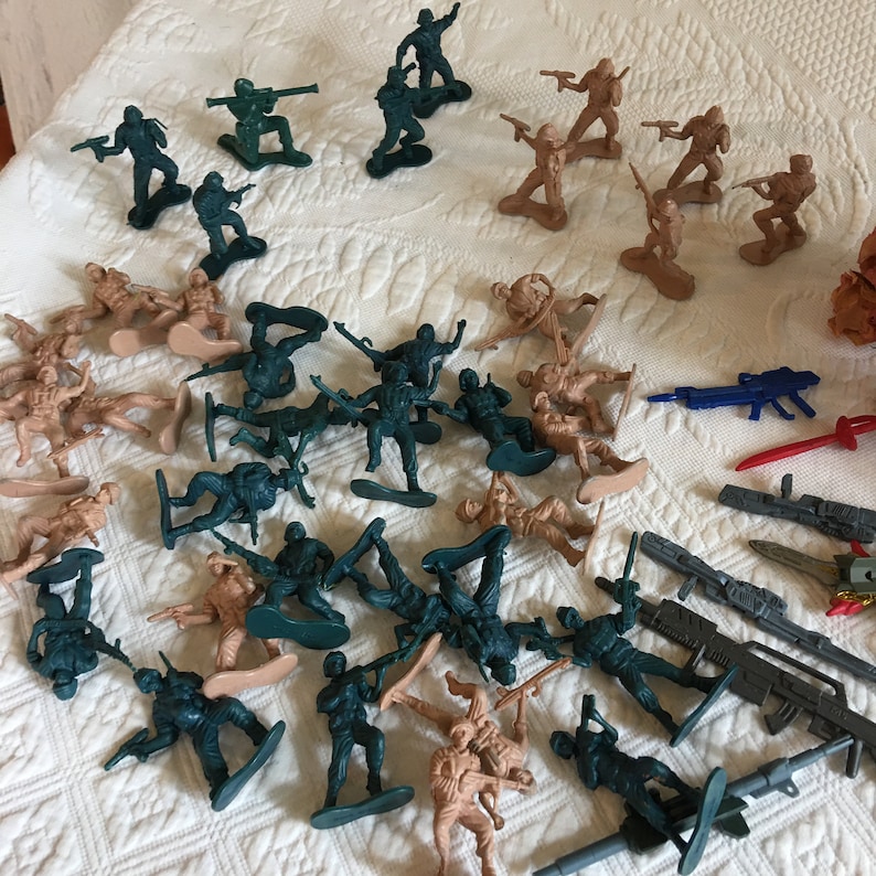 Vintage Miniature Toy Soldiers and Weapons. Green and Tan Hard Etsy India