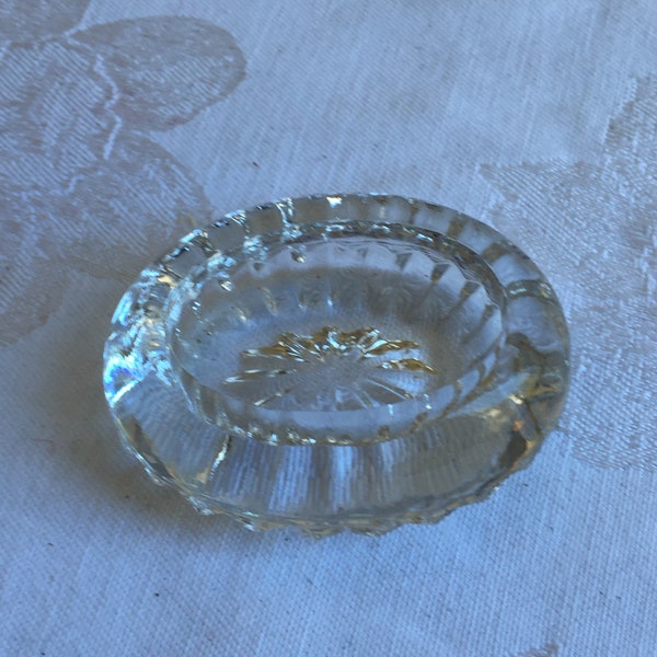 Vintage Oval Salt Cellar with Fluted Under Outer Edge and Sunburst on Bottom. Beautiful.
