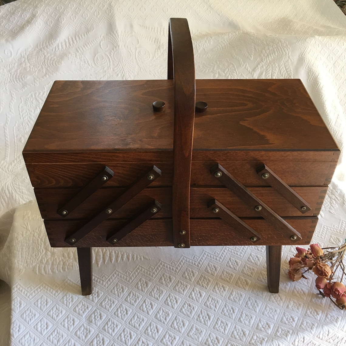 Vintage Wood Sewing Cabinet Box With Top Handle and Four Legs. | Etsy