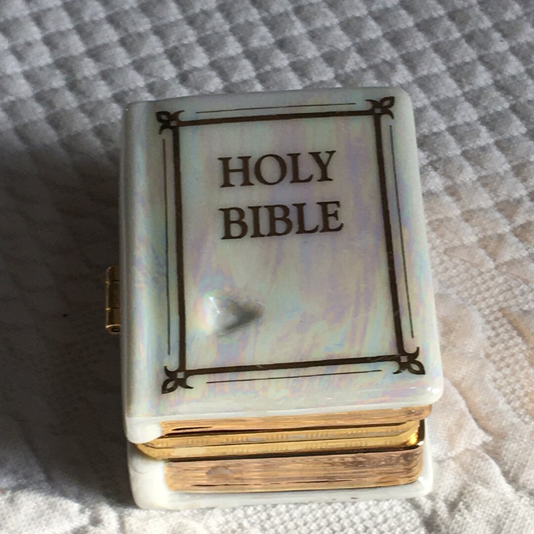 Vintage Ceramic Bible Box. White Bible Trimmed in Gold Says Etsy